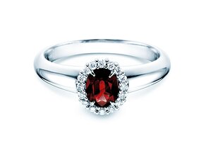 Bague de fiançailles Windsor en 9K or blanc avec rubis 0,60ct et diamants 0,12ct