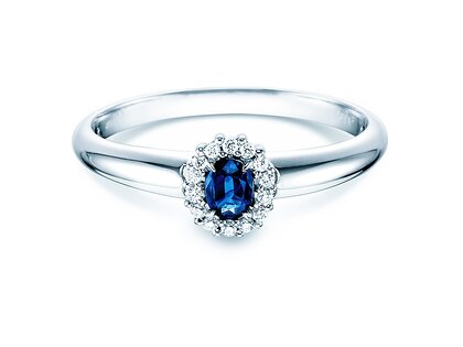 Bague de fiançailles Jolie en 9K or blanc avec saphir 0,25ct et diamants 0,06ct