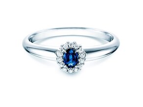Bague de fiançailles Jolie en 9K or blanc avec saphir 0,25ct et diamants 0,06ct