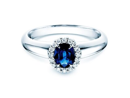 Bague de fiançailles Windsor dans 14K or blanc avec saphir 0,60ct et diamants 0,12ct
