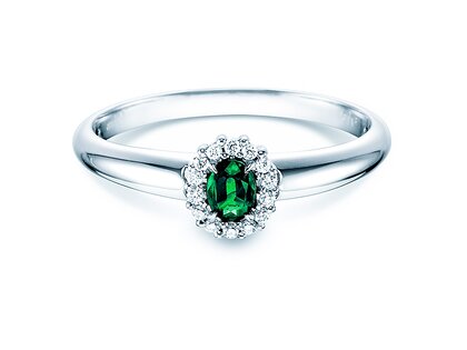 Bague de fiançailles Jolie en 9K or blanc avec émeraude 0,25ct et diamants 0,06ct