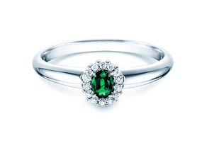 Bague de fiançailles Jolie en 9K or blanc avec émeraude 0,25ct et diamants 0,06ct