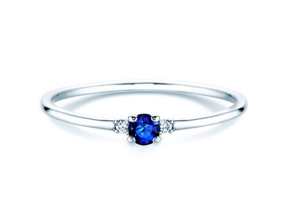 Bague de fiançailles  en 9K or blanc avec saphir 0,08ct et diamants 0,02ct
