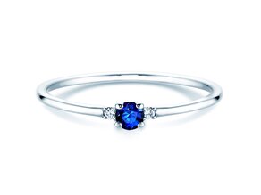 Bague de fiançailles  en 9K or blanc avec saphir 0,08ct et diamants 0,02ct