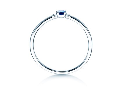 Bague de fiançailles  en 9K or blanc avec saphir 0,08ct et diamants 0,02ct