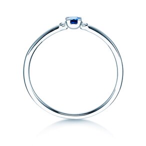 Bague de fiançailles  en 9K or blanc avec saphir 0,08ct et diamants 0,02ct