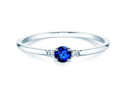 Bague de fiançailles Vivid Petite en 14K or blanc avec saphir 0,16ct et diamants 0,04ct