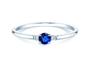 Bague de fiançailles Vivid Petite en 14K or blanc avec saphir 0,16ct et diamants 0,04ct