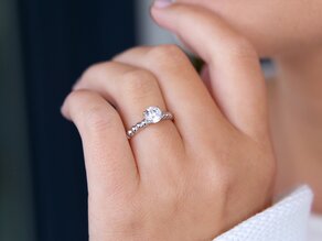 Bague de fiançailles Classic Beads en 18K or blanc avec diamant de laboratoire 0,75ct E/VS
