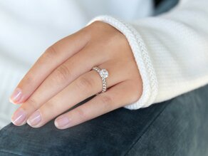 Bague de fiançailles Classic Beads en 14K or blanc avec diamant de laboratoire 1,00ct E/VS