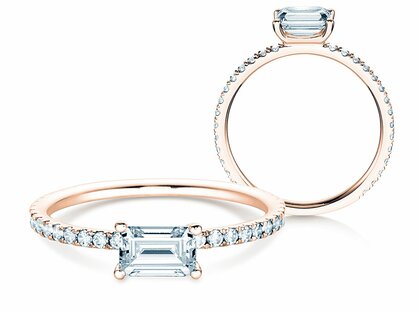 Bague de fiançailles Emerald-Cut dans 18K or rose avec diamants 0,80ct