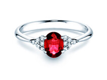 Bague de fiançailles Glory en 14K or blanc avec rubis 1,00ct et diamants 0,12ct