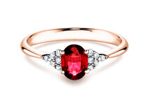 Bague de fiançailles Glory en 14K or rose avec rubis 1,00ct et diamants 0,12ct