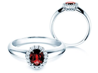 Bague de fiançailles Windsor dans platine 950/- avec rubis 0,60ct et diamants 0,12ct