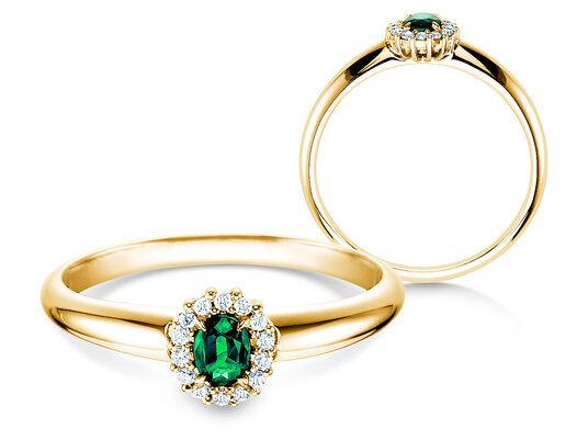 Bague de fiançailles Jolie en 9K or blanc avec émeraude 0,25ct et diamants 0,06ct
