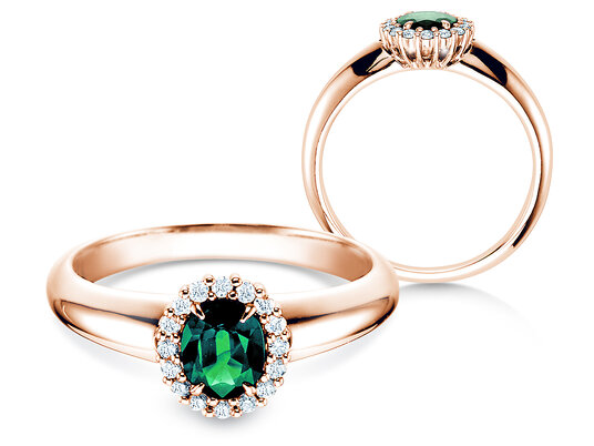 Bague de fiançailles Windsor en 9K or blanc avec émeraude 0,60ct et diamants 0,12ct