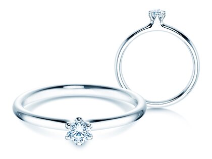 Bague de fiançailles Classic 6 en 9K or blanc avec diamant 0,15ct G/SI