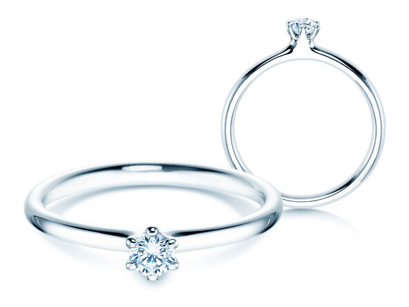 Bague de fiançailles Classic 6 en 9K or blanc avec diamant 0,15ct G/SI