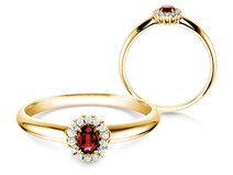 Bague de fiançailles Jolie dans 18K or jaune avec rubis 0,25ct et diamants 0,06ct