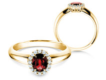 Bague de fiançailles Windsor dans 14K or jaune avec rubis 0,60ct et diamants 0,12ct