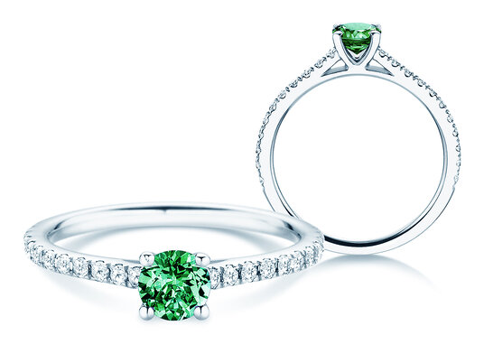 Bague de naissance Pure Colour mai en 9K or blanc avec émeraude 0,50ct et diamants 0,26ct