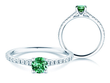 Bague de naissance Pure Colour mai en 9K or blanc avec émeraude 0,50ct et diamants 0,26ct