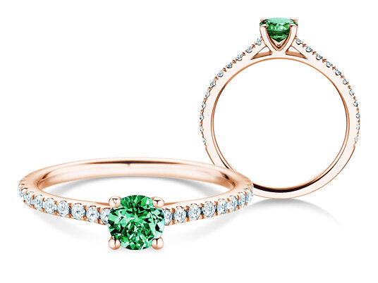 Bague de naissance Pure Colour mai en 9K or blanc avec émeraude 0,50ct et diamants 0,26ct
