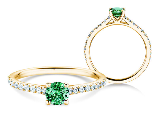 Bague de naissance Pure Colour mai en 9K or blanc avec émeraude 0,50ct et diamants 0,26ct