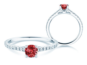 Bague de naissance Pure Colour juillet en 9K or blanc avec rubis 0,50ct et diamants 0,26ct