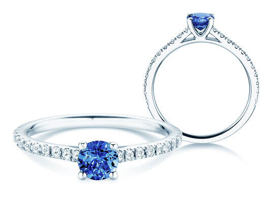 Bague de naissance Pure Colour septembre en 9K or blanc avec saphir 0,50ct et diamants 0,26ct