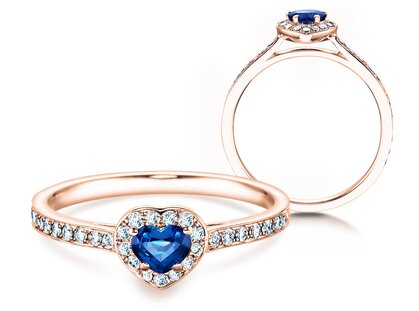 Bague de fiançailles Heart Saphir dans or rose