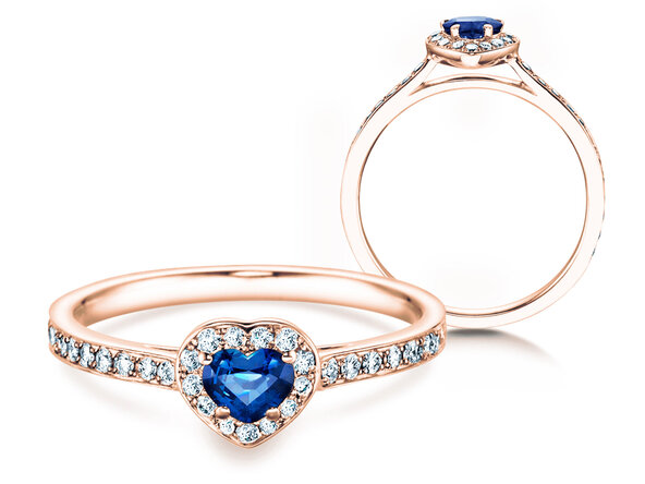 Bague de fiançailles Heart Saphir dans 18K or rose avec saphir 0,25ct et diamants 0,34ct