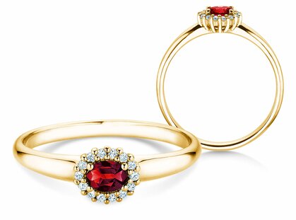 Bague de fiançailles Jolie Cross en 14K or jaune avec rubis 0,25ct et diamants 0,06ct