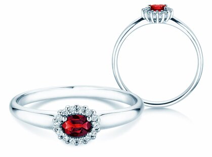 Bague de fiançailles Jolie Cross en 14K or blanc avec rubis 0,25ct et diamants 0,06ct