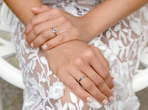 Bague de fiançailles Jolie en 9K or blanc avec saphir 0,25ct et diamants 0,06ct