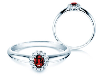 Bague de fiançailles Jolie en 9K or blanc avec rubis 0,25ct et diamants 0,06ct