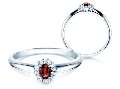 Bague de fiançailles Jolie dans 18K or blanc avec rubis 0,25ct et diamants 0,06ct