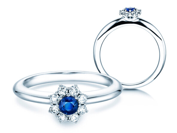 Bague de fiançailles Lovely en 14K or blanc avec saphir 0,25ct et diamants 0,25ct