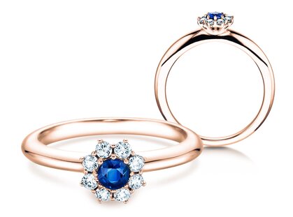 Bague de fiançailles Lovely dans 14K or rose avec saphir 0,33ct et diamants 0,40ct