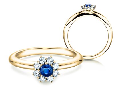 Bague de fiançailles Lovely dans 14K or jaune avec saphir 0,33ct et diamants 0,40ct
