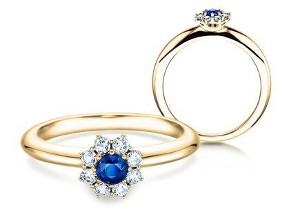 Bague de fiançailles Lovely dans 14K or jaune avec saphir 0,33ct et diamants 0,40ct