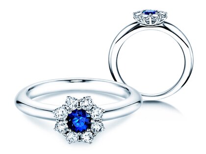 Bague de fiançailles Lovely dans 14K or blanc avec saphir 0,33ct et diamants 0,40ct
