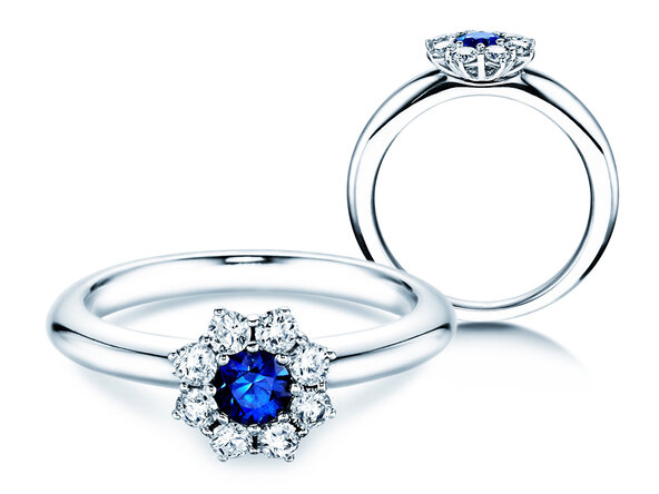 Bague de fiançailles Lovely dans 14K or blanc avec saphir 0,33ct et diamants 0,40ct