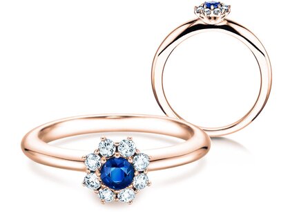 Bague de fiançailles Lovely dans 14K or rose avec saphir 0,10ct et diamants 0,15ct