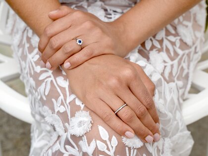 Bague de fiançailles Lovely en 14K or blanc avec saphir 0,25ct et diamants 0,25ct