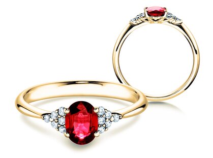Bague de fiançailles Vivid en 18K or jaune avec rubis 1,00ct et diamants 0,12ct