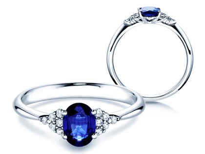 Bague de fiançailles Vivid en 14K or blanc avec saphir 1,00ct et diamants 0,12ct