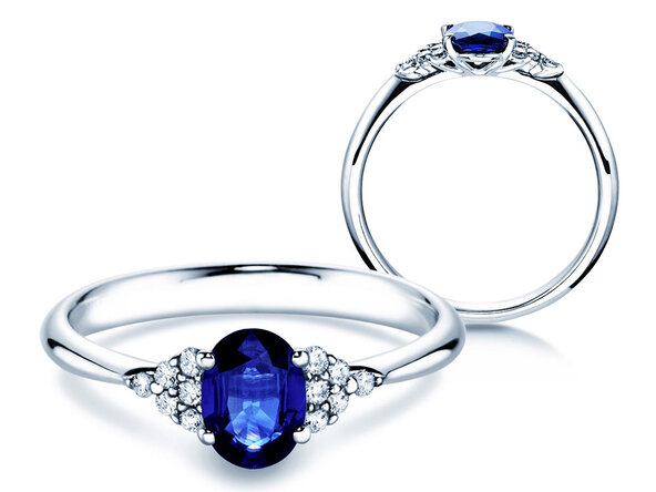 Bague de fiançailles Vivid en 14K or blanc avec saphir 1,00ct et diamants 0,12ct