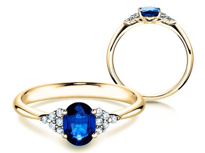 Bague de fiançailles Vivid en 14K or jaune avec saphir 1,00ct et diamants 0,12ct
