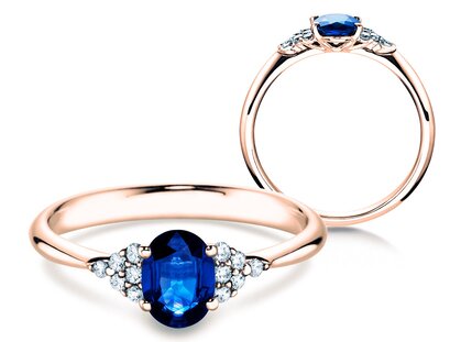 Bague de fiançailles Vivid en 18K or rose avec saphir 1,00ct et diamants 0,12ct